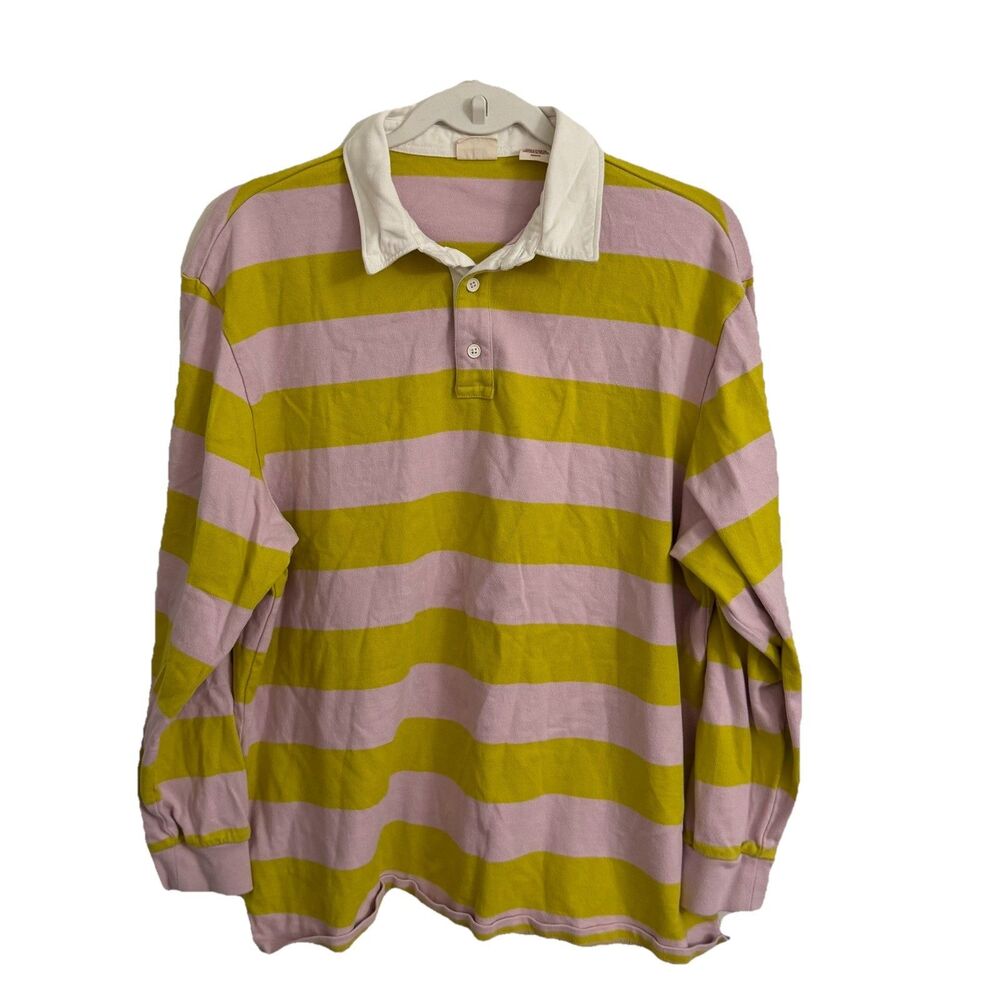 Levi's Rudie Oversize Rugby Stripe Shirt Womens Medium Warm Olive Long Sleeve